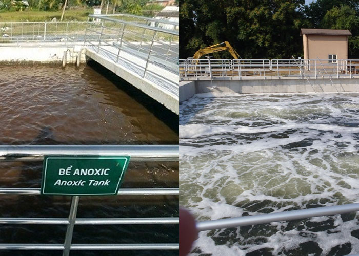 Giai đoạn xử lý sinh học nước thải từ trung tâm hội nghị, tiệc cưới diễn ra ở bể Anoxic và bể Aerotank. Giai đoạn xử lý sinh học nước thải từ trung tâm hội nghị, tiệc cưới diễn ra ở bể Anoxic và bể Aerotank.